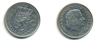 Нидерланды 1 гульден 1970 Юлиана (1948-1980) KM 184а никель 83-757