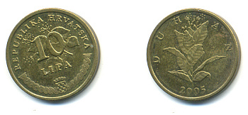 Хорватия 10 лип 2005 табак обыкновенный, легенда на хорватском KM 6 сталь плакированная латунью 3999-915