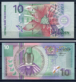 Суринам 10 гульденов 2000 колибри-манго, цветок Pick 147 бумага UNC (пресс) 7552-35-3-1