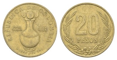 Колумбия 20 песо 1982 KM 271 алюминиевая бронза 4663-446