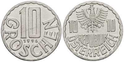 Австрия 10 грошей 1996 KM 2878 алюминий 4135-322
