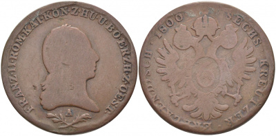 Австрия 6 крейцеров 1800 A, Франц II (Франц Иосиф Карл) (1792-1806) KM 2128 медь 3896-1132