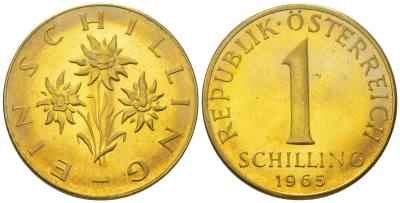 Австрия 1 шиллинг 1965 KM 2886 алюминиевая бронза UNC M17-12