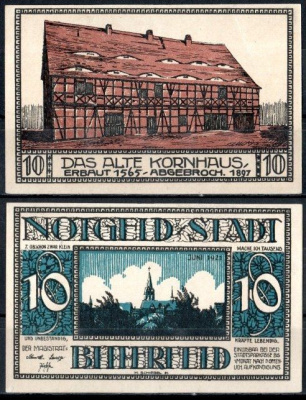 Биттерфельд (Пруссия, Саксония) 10 пфеннигов 1921 номер 7 Mehl Grabowski 111.1-17/40 бумага UNC (пресс) 7556-59-2-2