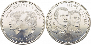 Испания 12 евро 2004 свадьба принца Фелипе и Летисии 24.05.2004 KM 1069 серебро UNC 3896-1122