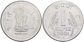 Индия 1 рупия 2001 KM 92.2 нержавеющая сталь 210-842