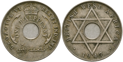 Британская Западная Африка 1/2 пенни 1947 H, Георг VI KM 18 медно-никель 25-1037