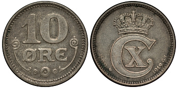 Дания 10 эре 1919 HSN,GJ KM 818.2 серебро    4596-319