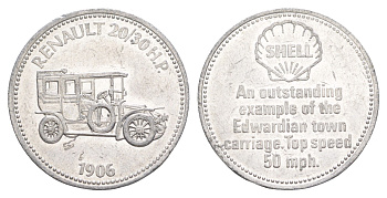 Великобритания жетон Shell - Истоория Автомобилей - Renault 20/30 H.P. 1906 ND диаметр 26 мм, вес 1.7 гр алюминий 4175-836