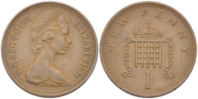 Великобритания 1 пенни 1971 Елизавета II (1952-2022) KM 915, Spink 4237 (B1) бронза 175-557