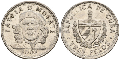 Куба 3 песо 2002 KM 346a, JMA 101, Schoen C34a сталь плакированная никелем 4117-536