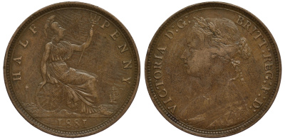 Великобритания 1/2 пенни 1881 Виктория (1837-1901) KM 754, Spink 3956 бронза 106-743