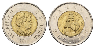 Канада 2 доллара 2011 Тайга - половина суши Канады KM 1167 биметалл UNC 4678-1244