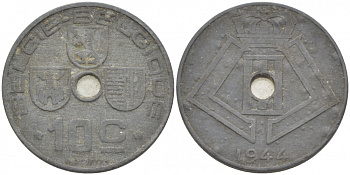 БЕЛЬГИЯ 10 САНТИМОВ 1944 BELGIE-BELGIQUE KM 126 цинк 87-1413