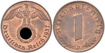 ГЕРМАНИЯ 1 РЕЙХСПФЕННИГ 1937 D J 361, KM 89 бронза aUNC 73-249