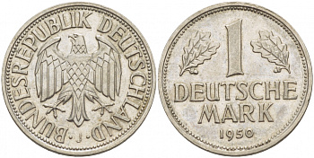 ФРГ 1 марка 1950 J, KM 110, J. 385 медно-никель 3718-1042