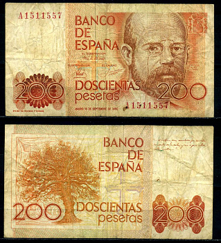 Испания 200 песет 1980 16 сентября 1980, Леопольдо Алас Pick 156 бумага 7203-58-2-2