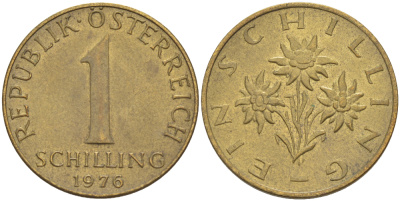 АВСТРИЯ 1 ШИЛЛИНГ 1976 KM 2886 алюминиевая бронза 76-927