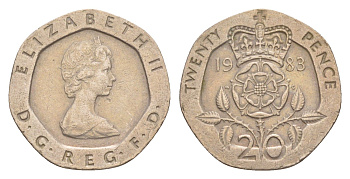 Великобритания 20 пенсов 1983 Елизавета II (1952-2022) KM 931, Spink 4230 (G1) медно-никель 4639-839
