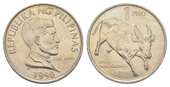 Филиппины 1 писо 1990 KM 243.1 медно-никель UNC 4635-1056
