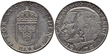Швеция 1 крона 1978 Карл XVI Густав (1973- ) KM 852 медь плакированная медно-никелем 57-243
