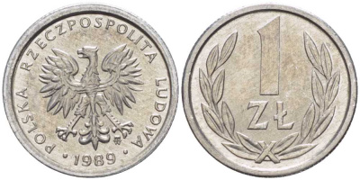 Польша 1 злотый 1989 MW KM 49.3, Parchimowicz 215a алюминий 201-528