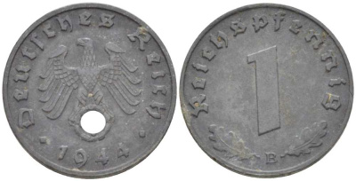 ГЕРМАНИЯ 1 РЕЙХСПФЕННИНГ 1944 B KM 97, J.369 цинк 201-968