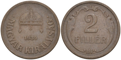 Венгрия 2 филлера 1934 BP KM 506 бронза 4115-1136