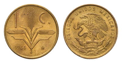 Мексика 1 сентаво 1966 KM 417 бронза UNC 4594-326