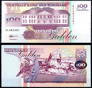 Суринам 100 гульденов 1998 Pick 139 бумага UNC (пресс) 8615-52-1-1