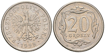 Польша 20 грошей 1999 MW KM 280 медно-никель aUNC 4516-1061