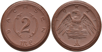 Саксония 2 марки 1921 J. N 56 фарфор 1094-1-14