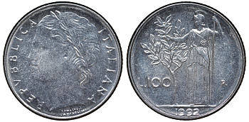 Италия 100 лир 1992 KM нержавеющая сталь 4596-364