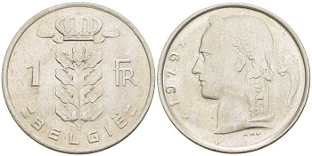 БЕЛЬГИЯ 1 ФРАНК 1979 BELGIE, БОДУЭН I (1951-1993) KM 143.1 медно-никель 213-357