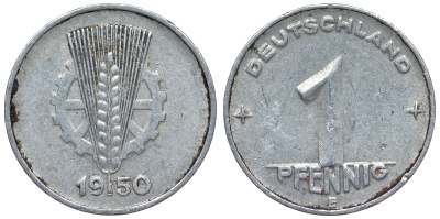 ГДР 1 пфенниг 1950 E KM 1 алюминий 4118-1026