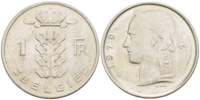 БЕЛЬГИЯ 1 ФРАНК 1979 BELGIE, БОДУЭН I (1951-1993) KM 143.1 медно-никель 213-357