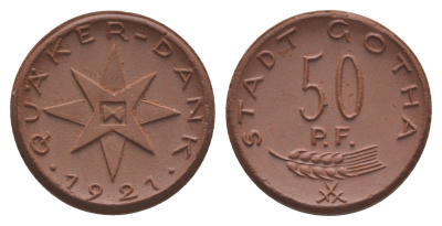 Гота 50 пфеннигов 1921 Men05 9371.5, Men22.2 11733.4, Men22.2 11733.5 фарфор 1094-9-62