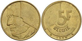 Бельгия 5 франков 1986 Belgie, Бодуэн I (1951-1993) KM 164 алюминиевая бронза 4601-246