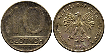 ПОЛЬША 10 ЗЛОТЫХ 1989 MW KM 152.2 латунь 51-2244