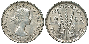 Австралия 3 пенса 1962 m, Елизавета II (1952-2022) KM 57 серебро 71-826