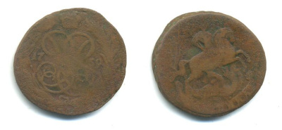 РОССИЯ 1 КОПЕЙКА 1759 медь 61-422