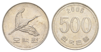 Южная Корея 500 вон 2005 маньчжурский журавль KM 27 медно-никель aUNC 4648-1155