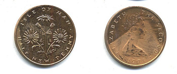 Остров Мэн 1/2 нового пенни 1971  KM 19 бронза  PROOF 58-134