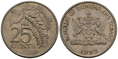 Тринидад и Тобаго 25 центов 1983 цветок дикая пуансеттия KM 32 медно-никель 4176-216