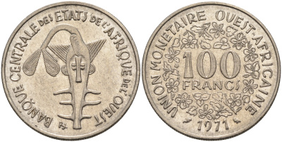 Валютное сообщество стран Западной Африки 100 франков 1971  KM 4 никель    4595-747