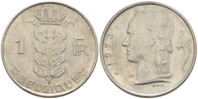 Бельгия 1 франк 1972 Belgique, Бодуэн I (1951-1993) KM 142.1 медно-никель 119-515