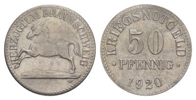 Брауншвейг 50 пфеннигов 1920 Funck 56.6, Men05 3454.12, Men18 4388.12 железо 4638-125