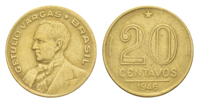Бразилия 20 сентаво 1946 Жетулиу Варгас KM 556a алюминиевая бронза 4644-449