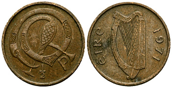 Ирландия 1/2 пенни 1971 птичка KM 19 бронза 4136-918