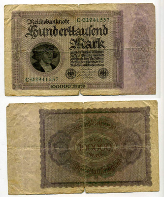 Германия 100000 марок 1923 без Т под портретом Pick 83 a  бумага   8610-27-1-2